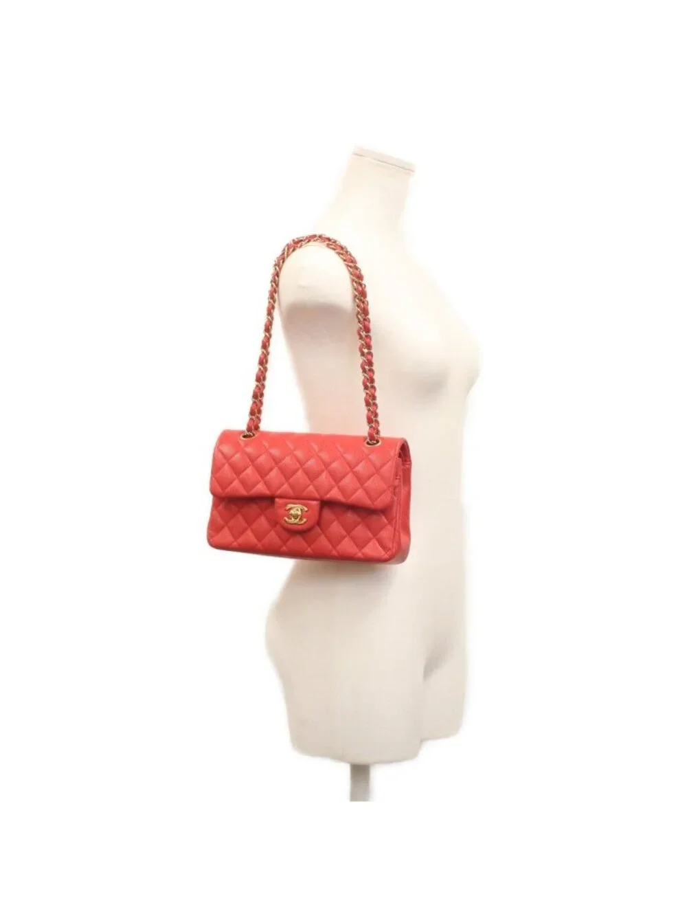 Chanel Red Caviar Gold Quilted 23 Shoulder Bag